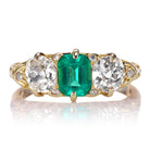 Colombian Emerald and Old Mine Cut Diamond Antique Half Hoop Ring