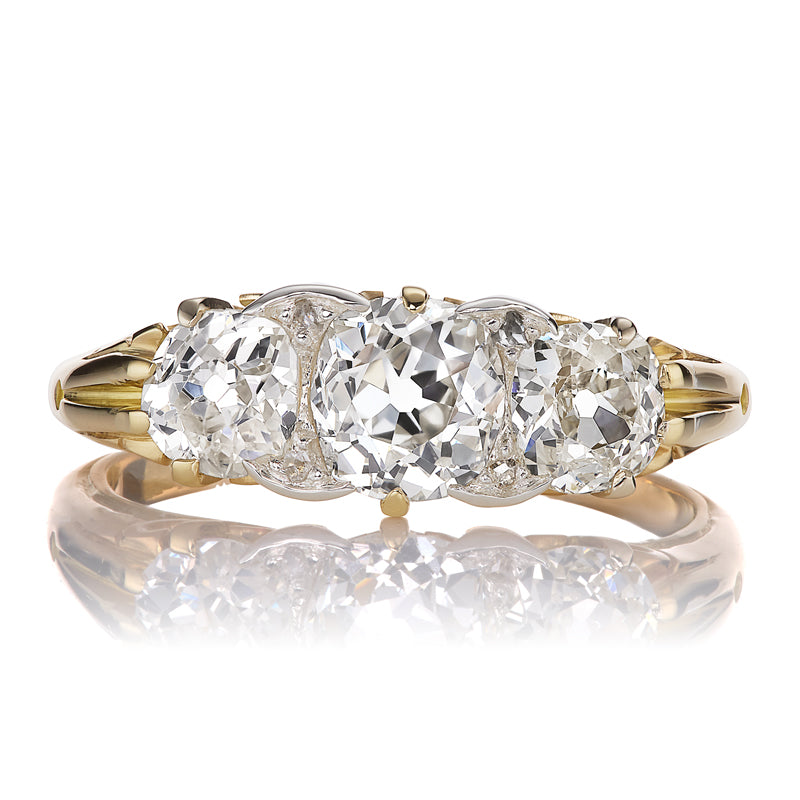 Antique Three-Stone Old Mine Cut Half Hoop Ring