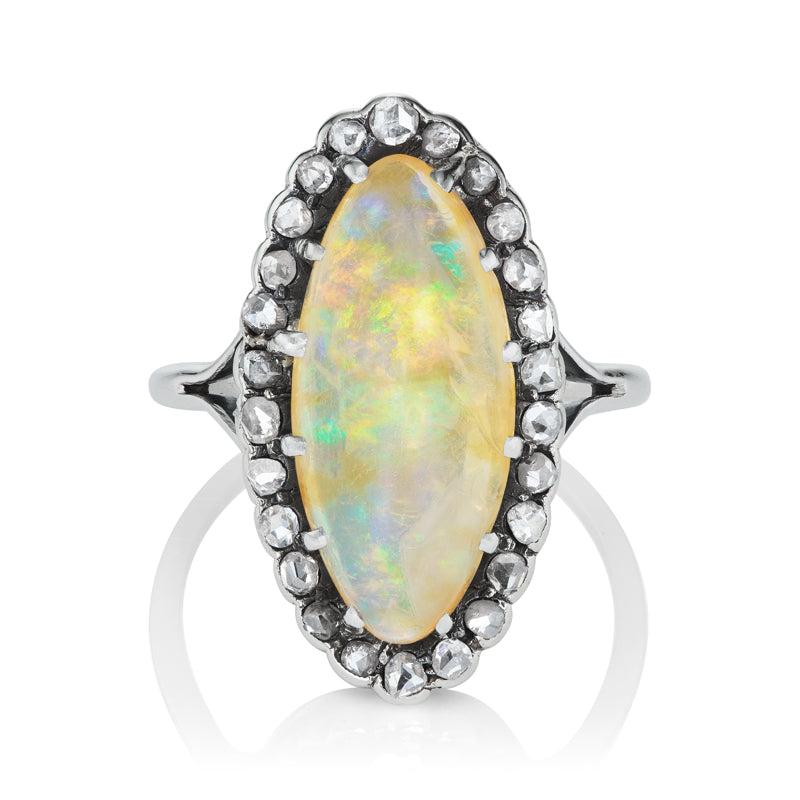 4.95ct Opal and Rose Cut Diamond Cocktail Ring