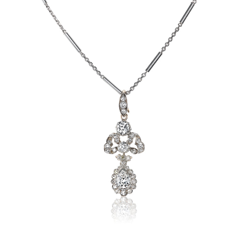 Intricate Antique Pear Diamond Pendant