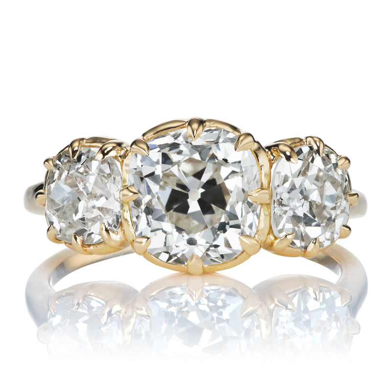 Three Stone Diamond Ring in Chunky 18kt Gold Collet Setting