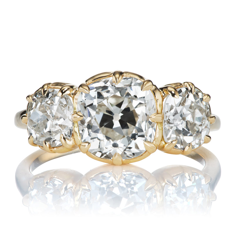 Three Stone Diamond Ring in Chunky 18kt Gold Collet Setting