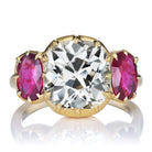 Stunning 4.87ct Old Mine Cut Diamond Engagement Ring with Ruby Side Stones
