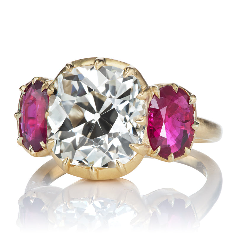 4.87ct Old Mine Cut Diamond diamond engagement ring with gemstone