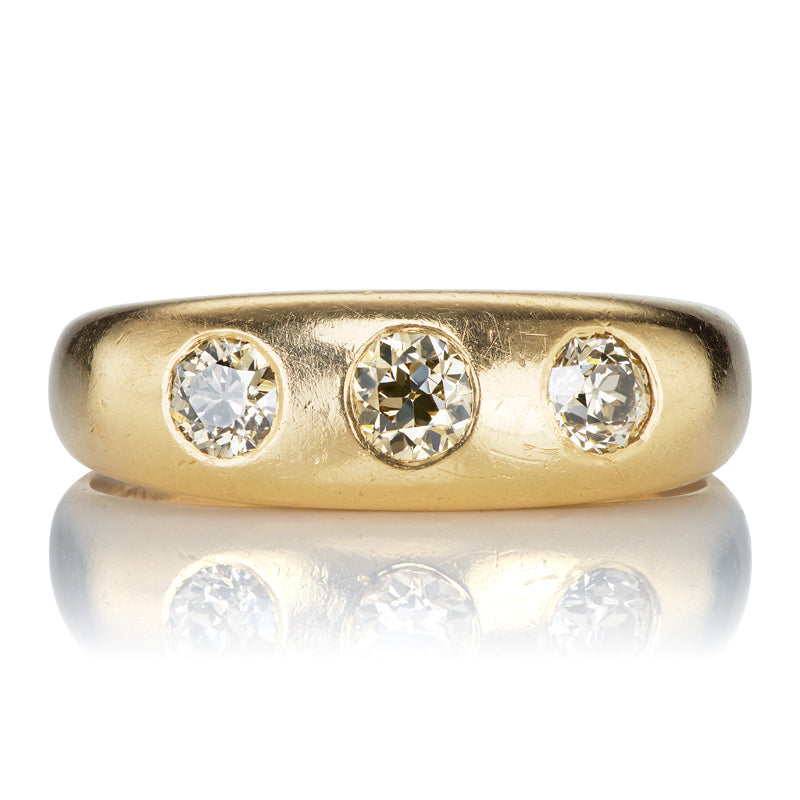 Antique Three Stone Champagne Diamond Gypsy Ring