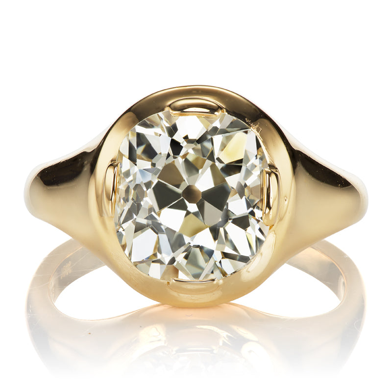 3.75 Carat Old Mine Cut in Chunky Yellow Gold Setting