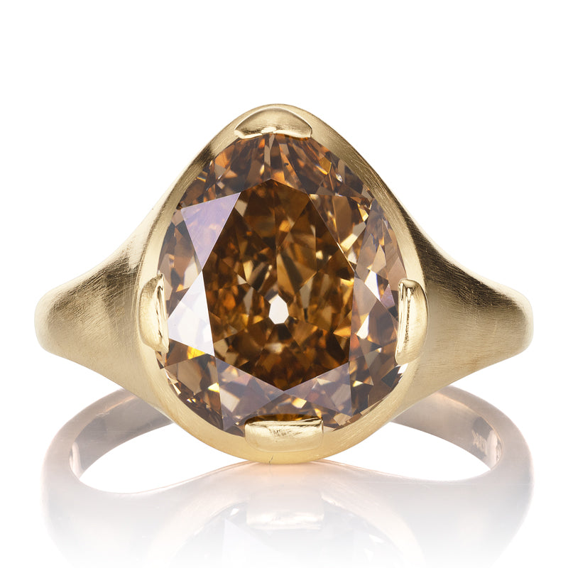 Antique Style Pear-Shaped Fancy Brown Diamond in Sculpted Gold Setting