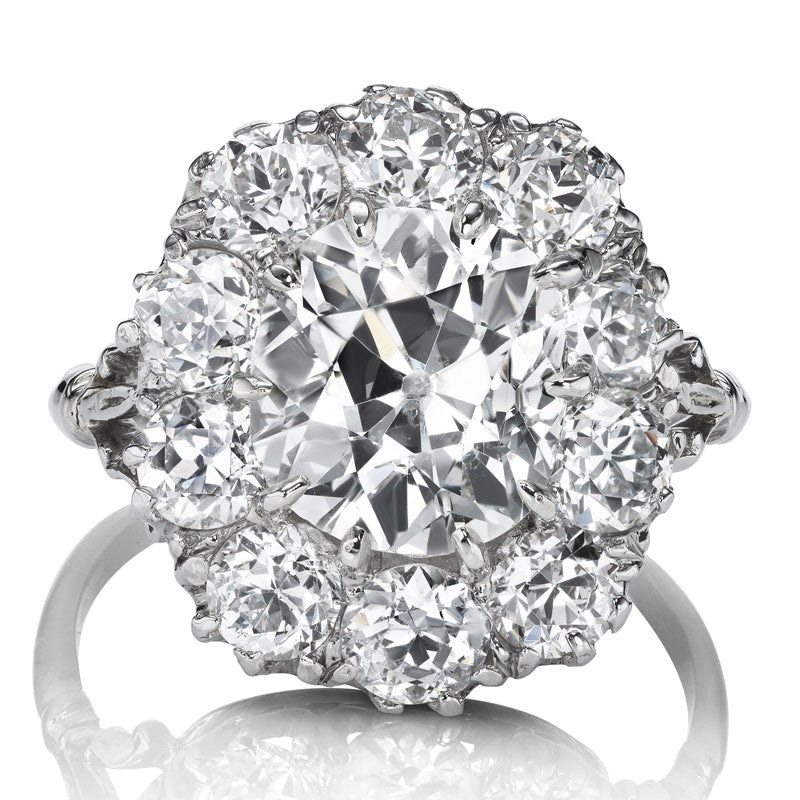 Antique Old Mine Cut Diamond Cluster Ring in Platinum Setting