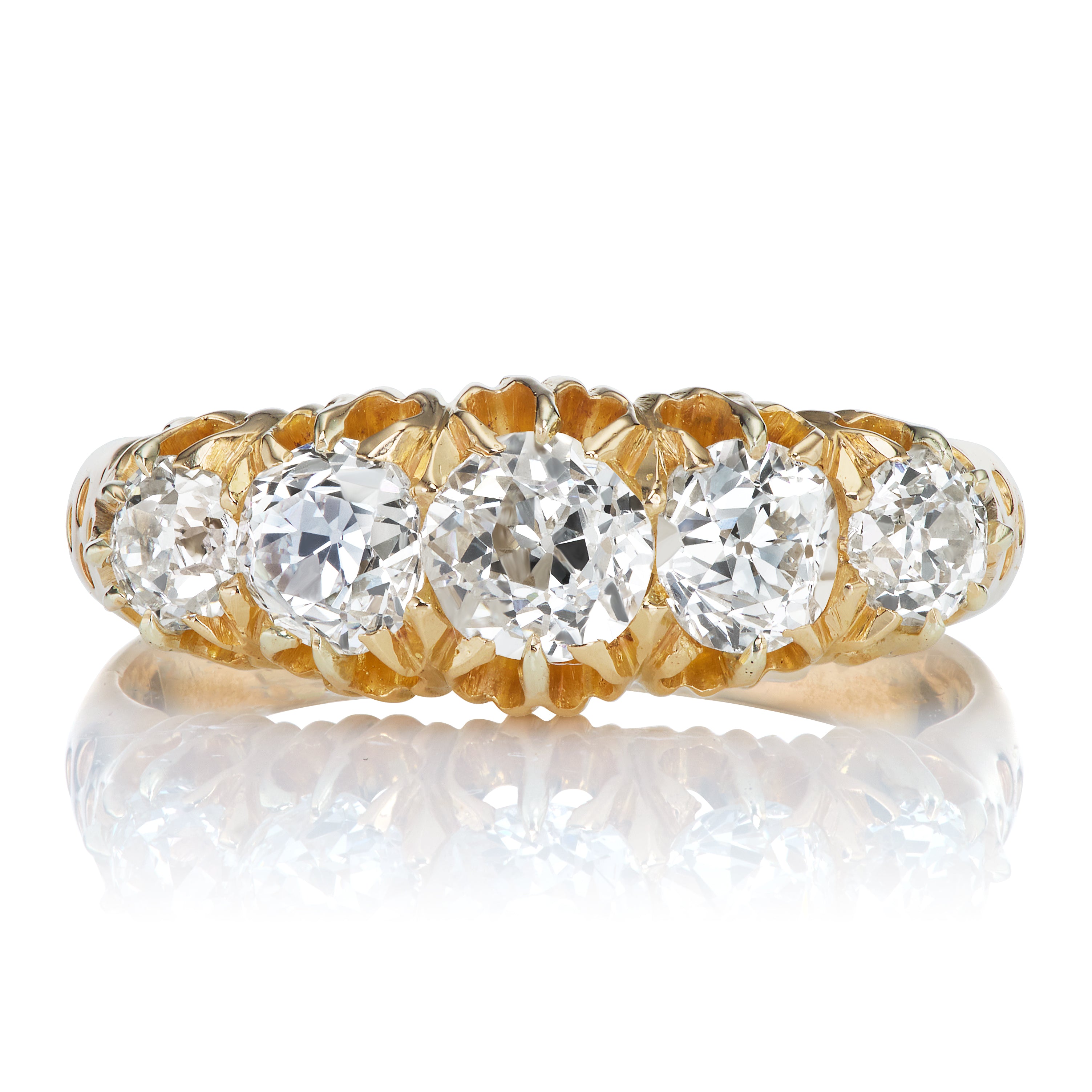 Victorian Antique Five Stone Diamond Half Hoop Ring