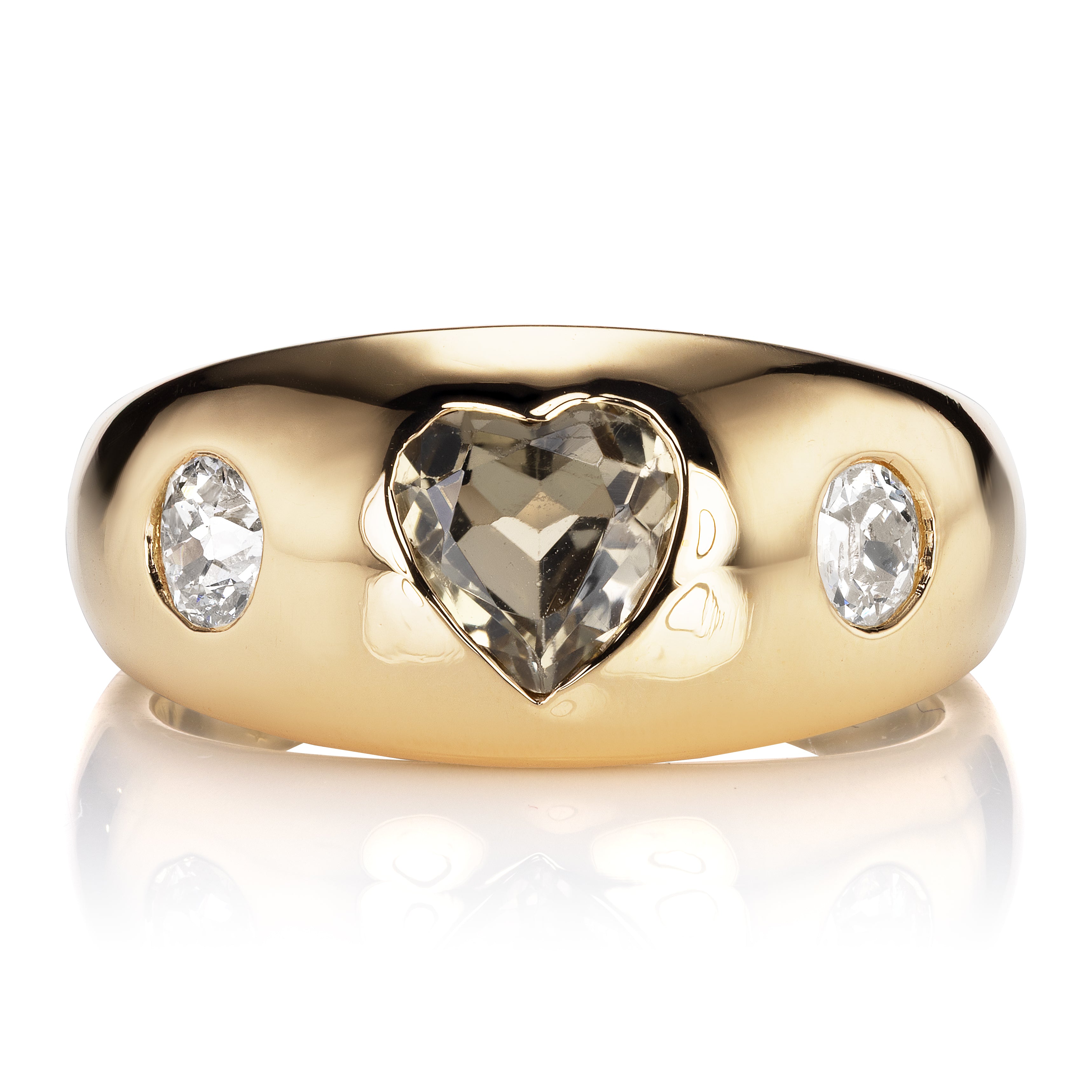 Heart-Shaped Tourmaline and Antique Diamond Chunky Gold Ring