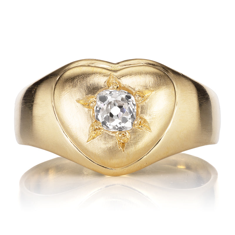 Heart Signet Ring with Antique Diamond