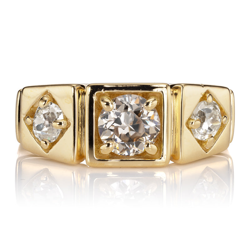 Whimsical Three-Stone Ring in Yellow Gold with a Champagne Diamond