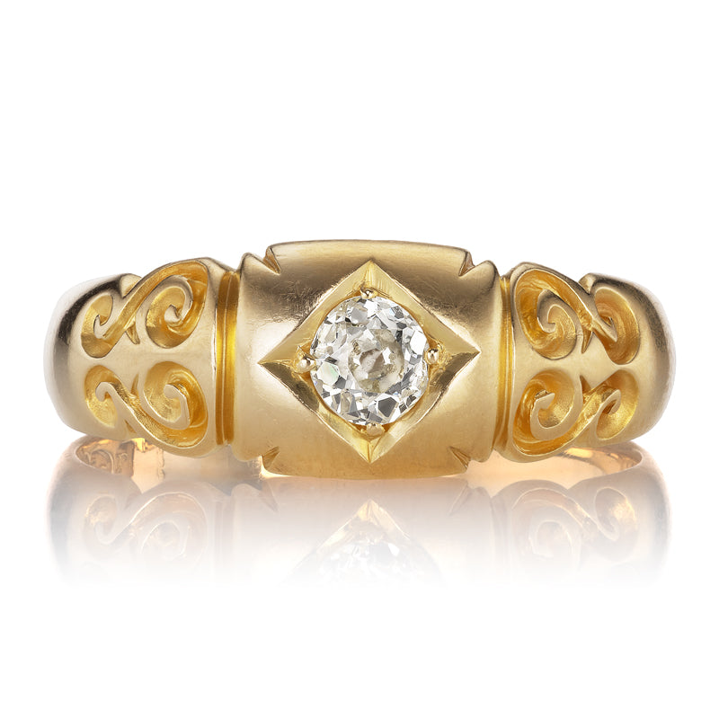Victorian Era Diamond Ring with Intricate Scroll Motifs