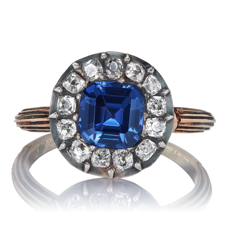 Antique Blue-Purple Spinel Cluster Ring
