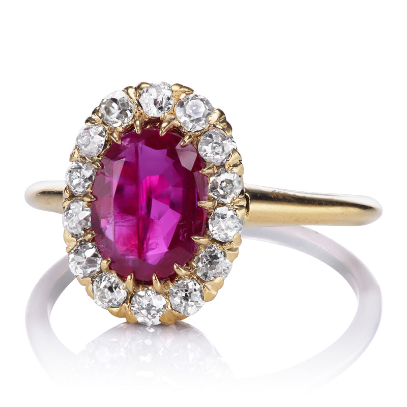 Antique Diamond and Ruby Cluster diamond engagement ring with gemstone