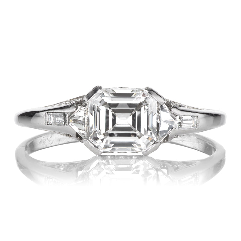 Vintage Bright White Emerald Cut Diamond Engagement Ring