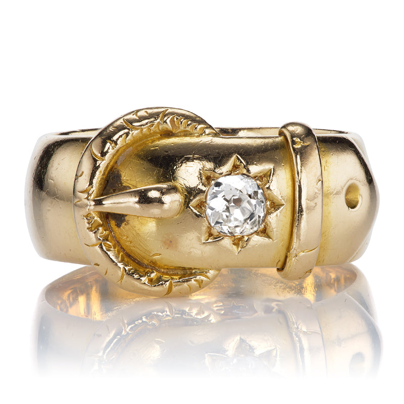 Antique Belt Buckle Ring with Old Mine Cut Diamond Center Stone