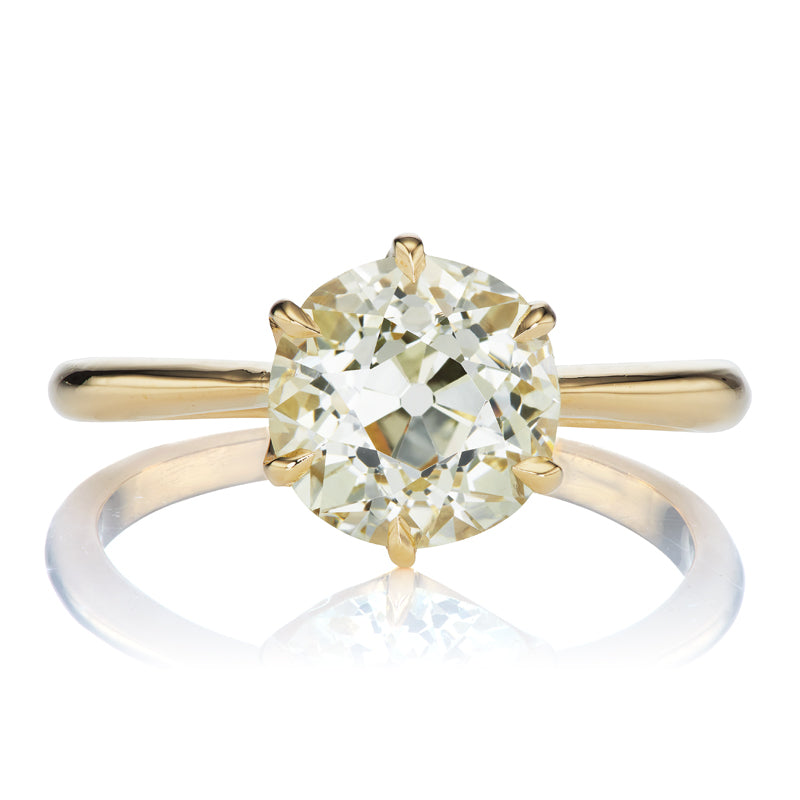 Light Yellow 2 Carat Old European Cut Diamond Solitaire Ring
