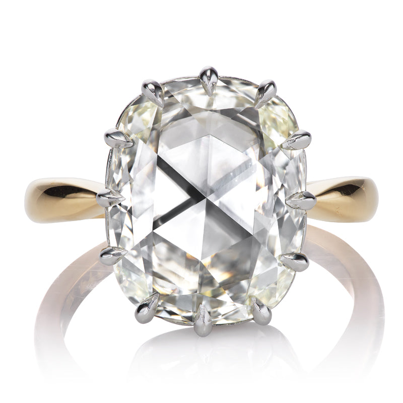 Incredible Elongated 4.32 Carat Cushion Rose Cut Diamond Engagement Ring