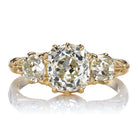 Old Mine Cut Diamond Three Stone Engagement Ring with Detailed Setting