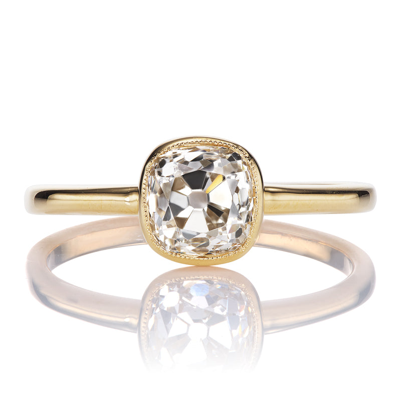 Bezel Set 1.29 Carat Old Mine Cut Diamond in 18kt Yellow Gold with Millegrain