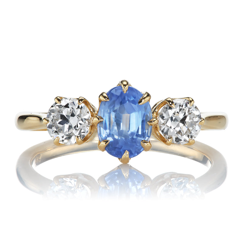 Light Blue Oval Cut Sapphire and Diamond Ring 