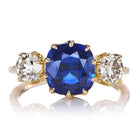 Bright Blue Cushion Cut Ceylon Sapphire and Diamond Three Stone Ring