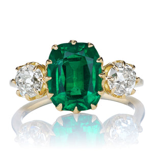 2.80ct Emerald Ring with Old Mine Cut Side Stones