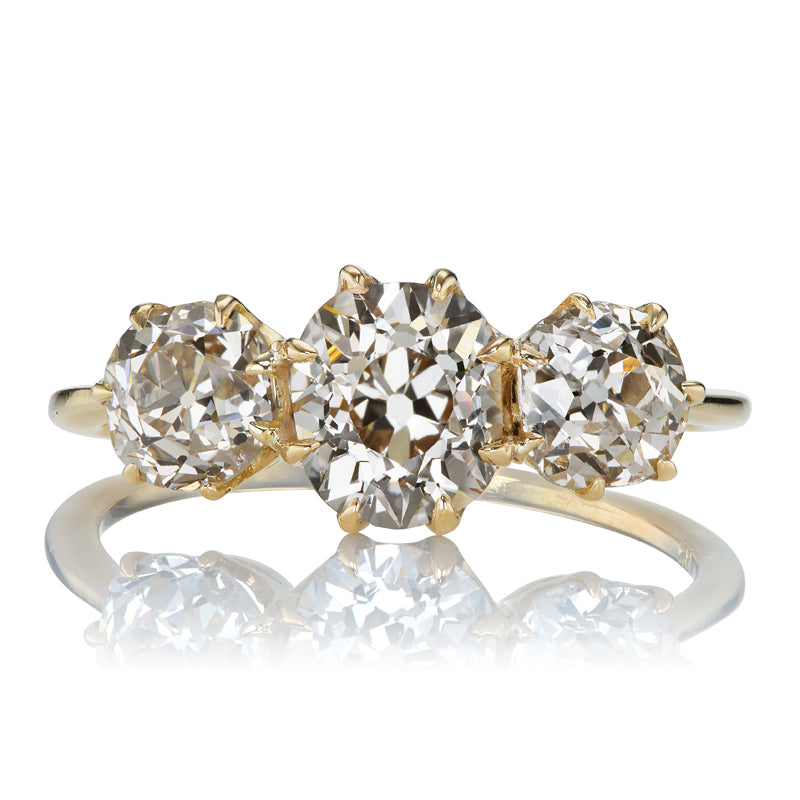 Low Profile Three Stone Old Mine Cut Diamond Ring