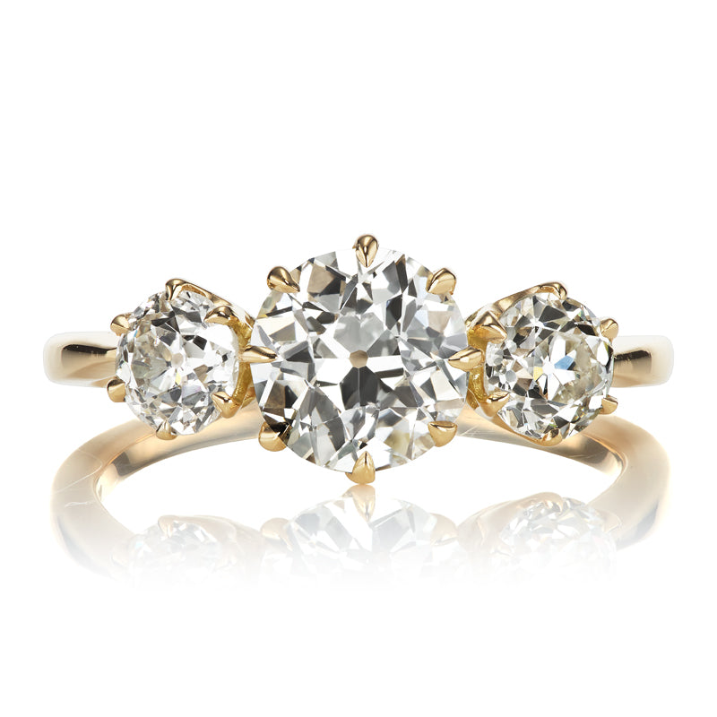 1.25 Carat Old European Cut Diamond Three Stone Engagement Ring