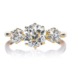1.6 Carat Transitional Cut Diamond Three Stone Engagement Ring in Yellow Gold Setting