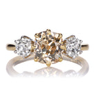 1.87 Carat Fancy Yellow Brown Old Mine Cut Diamond Three Stone Engagement Ring