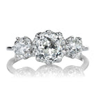 Bright White 1.93 Carat Old Mine Cut Diamond Three Stone Engagement Ring