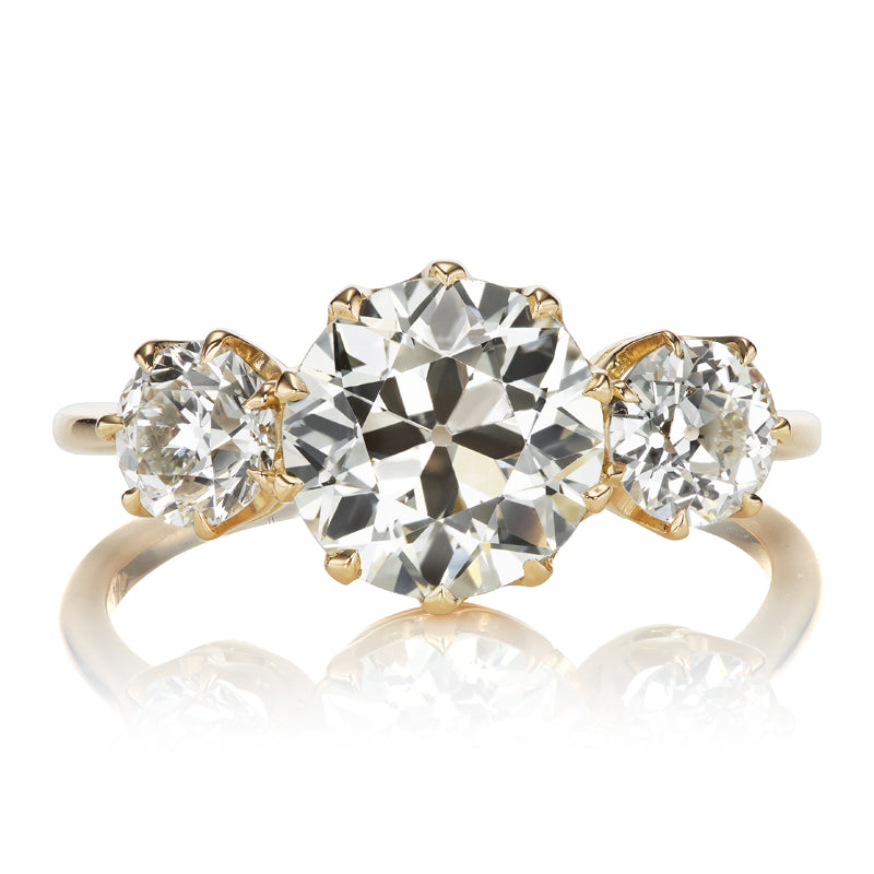 2.03 Carat Transitional Cut Diamond Three Stone Engagement Ring
