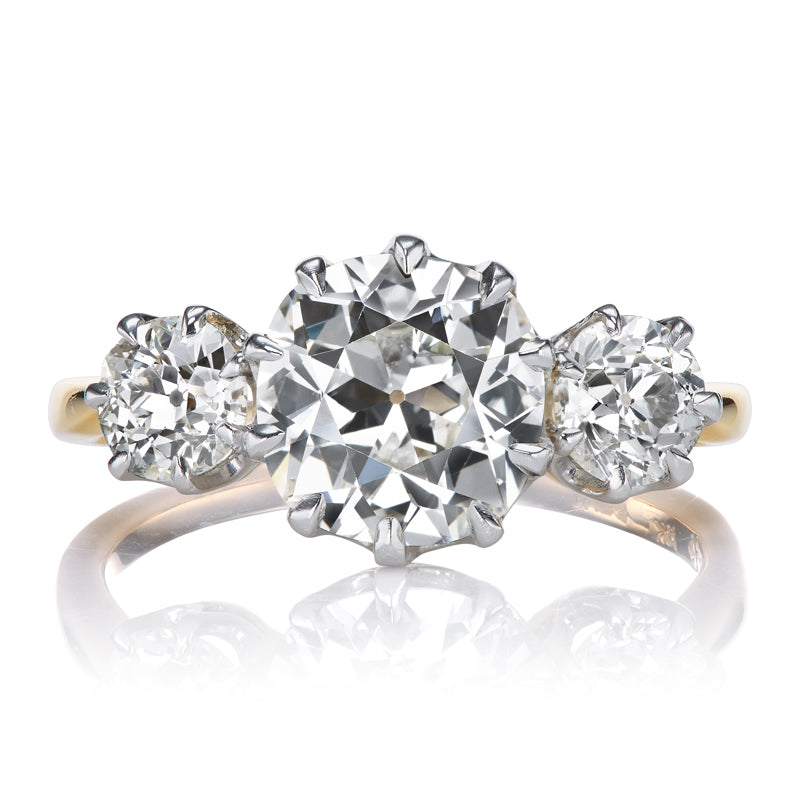 2 Carat Three Stone Diamond Ring in Two-Tone Yellow Gold and Platinum Setting