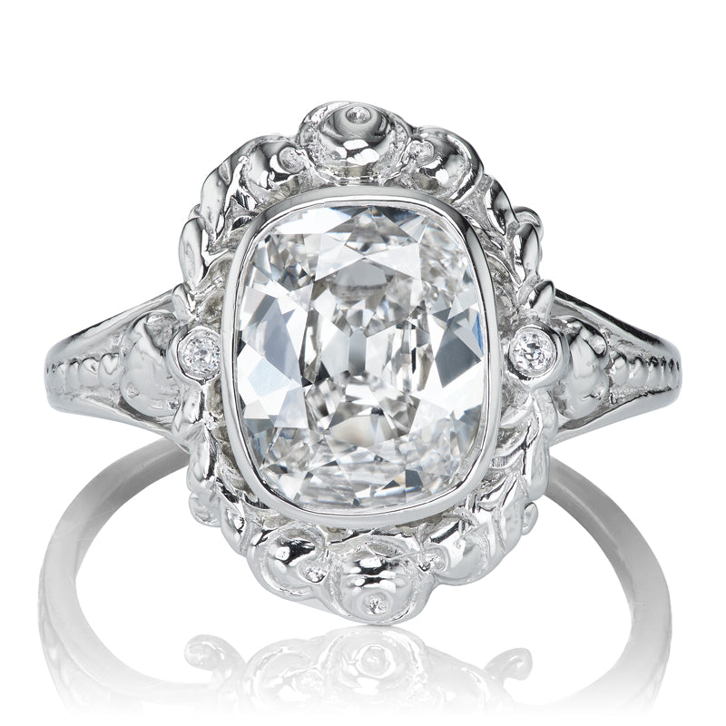 2ct Elongated Old Mine Cut Diamond in Platinum Setting Andria Barboné Jewelry
