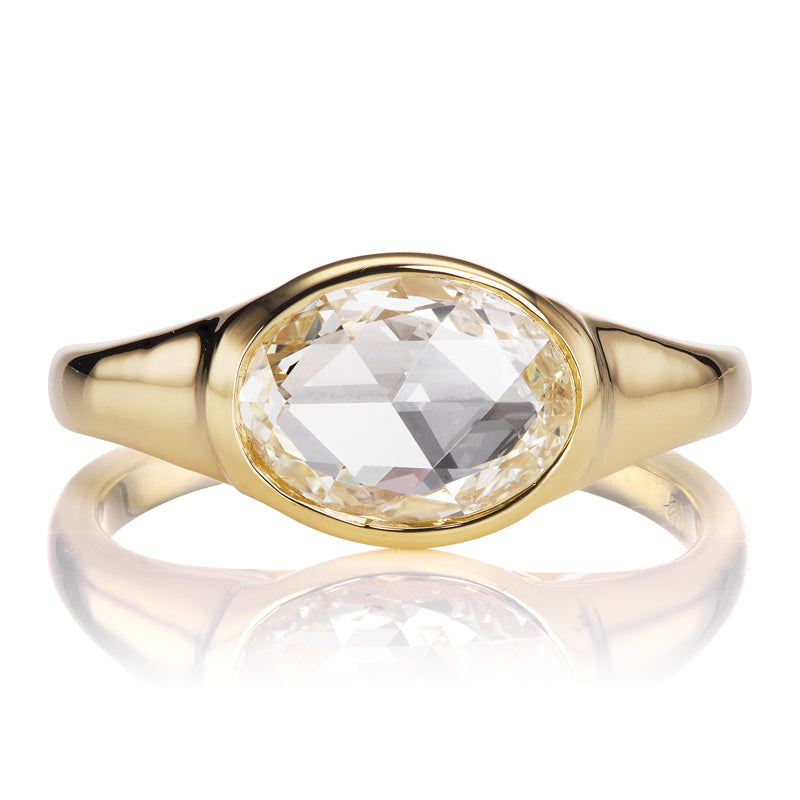 Charming 1.23 Carat Oval Rose Cut Diamond in 18kt Yellow Gold Bezel Setting