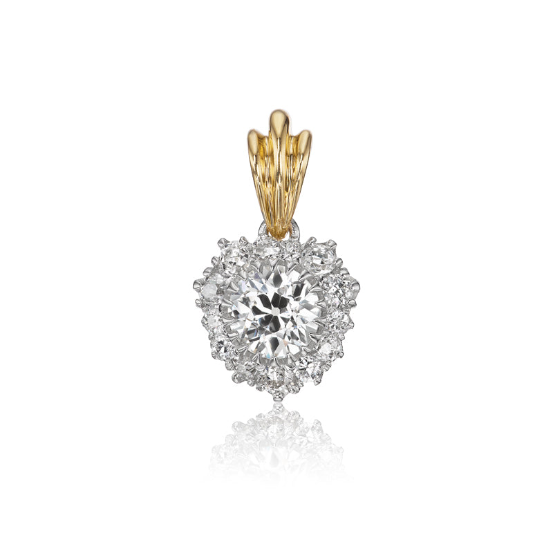 Old Cut Diamond Pendant with Heart-Shaped Halo