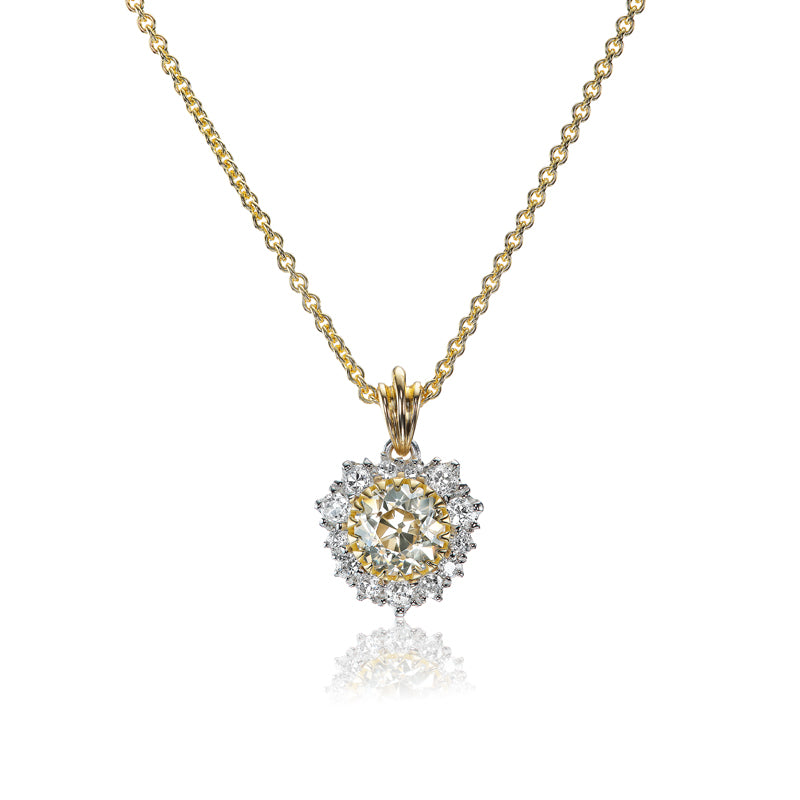 Champagne Old European Cut Diamond Heart Pendant