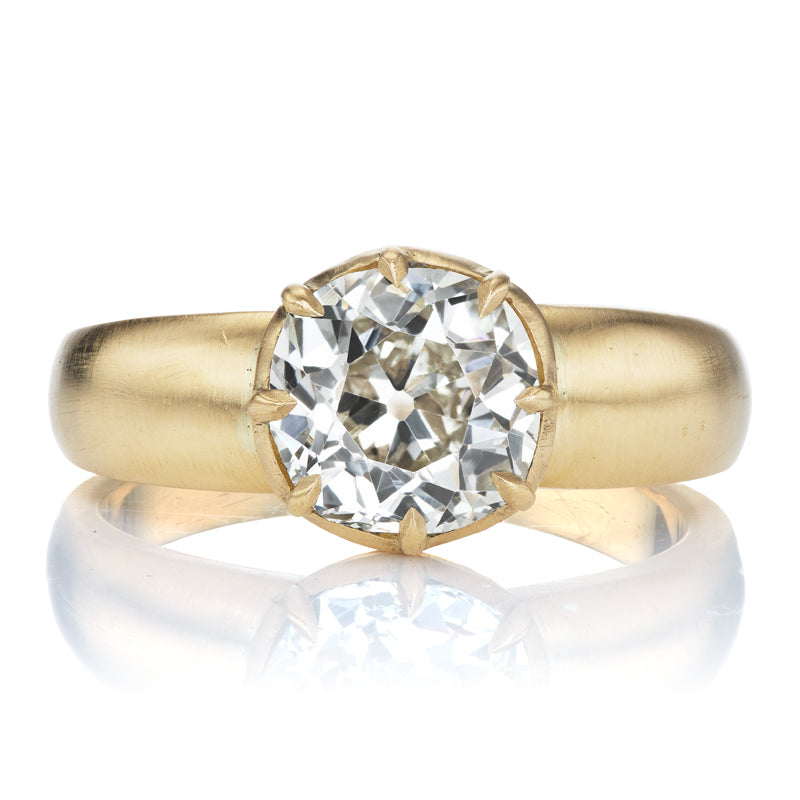 Solitaire 2ct Old Mine Cut Diamond with Thick Gold Band