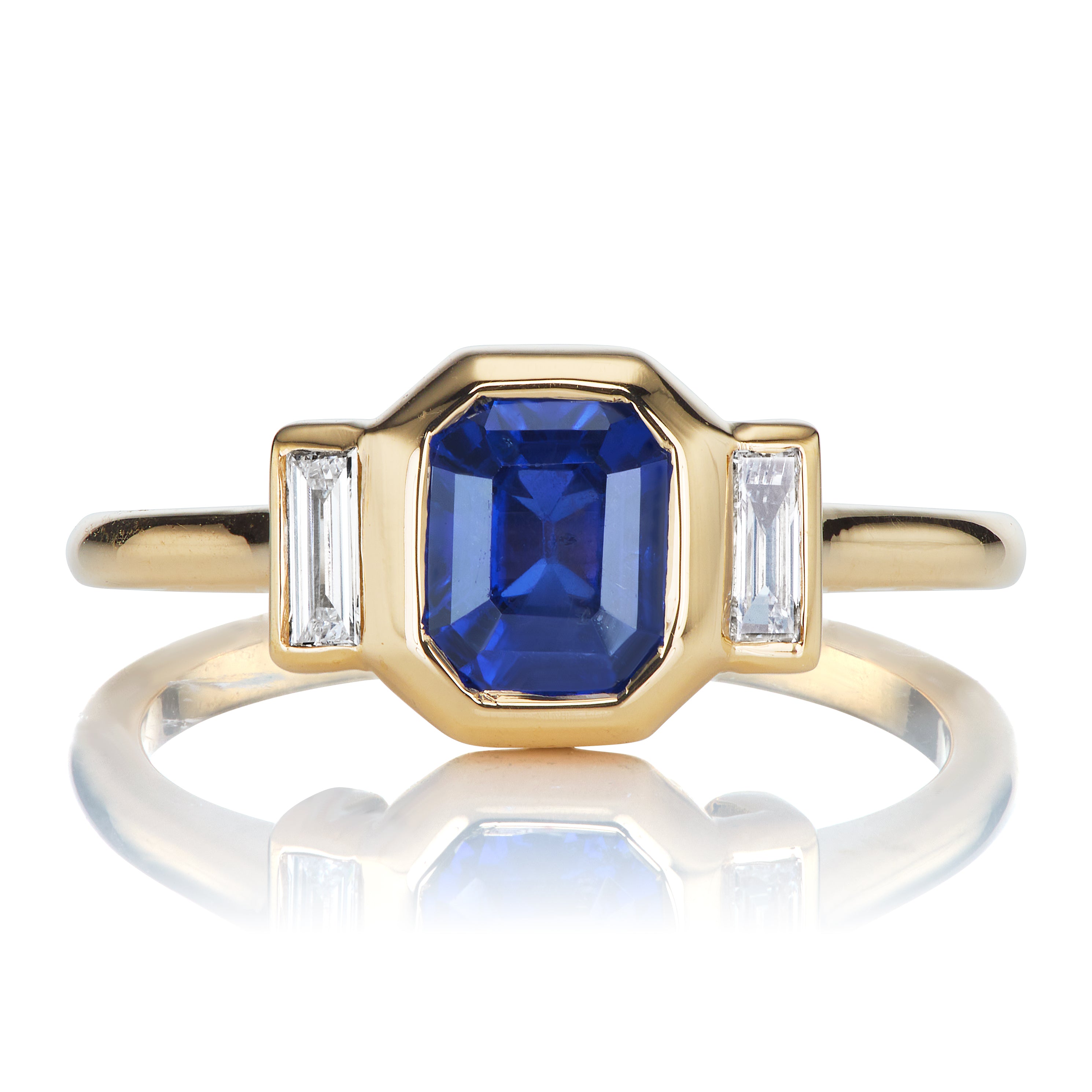 No Heat Sapphire Ring with Diamond Baguettes