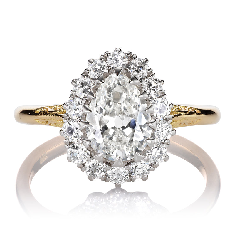 Edwardian-Inspired Bright Pear Diamond Cluster Ring