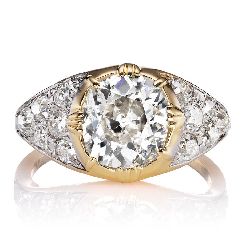 2 Carat Old Mine Cut Diamond in Two-Tone Setting with Cobblestone Sides