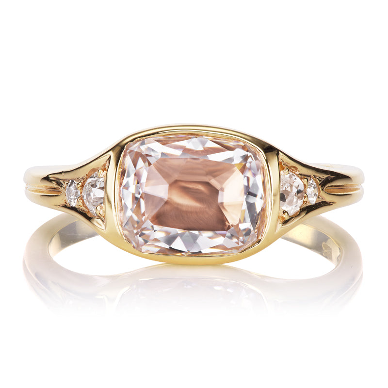 1.5 Carat Old Mine Cut Diamond with Pink Tone in Gold Bezel Setting