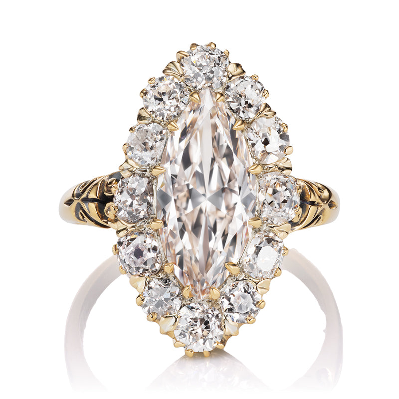 Champagne-Hued Antique Marquise Cluster Ring