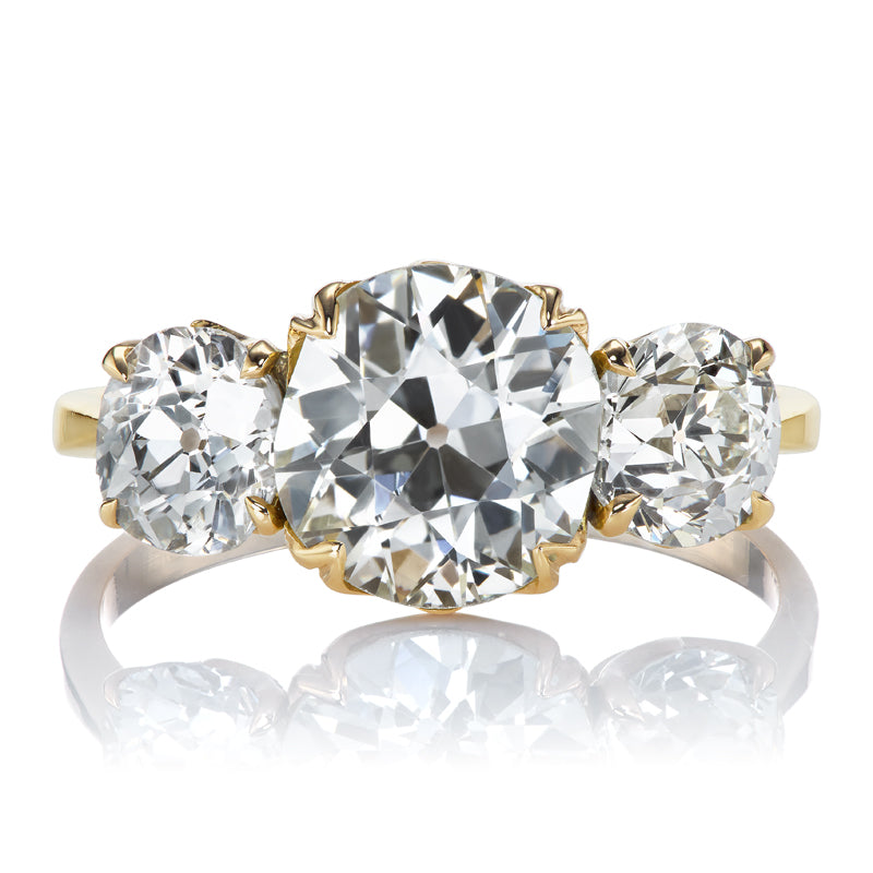 Antique Three Stone Old Mine Cut Diamond Engagement Ring