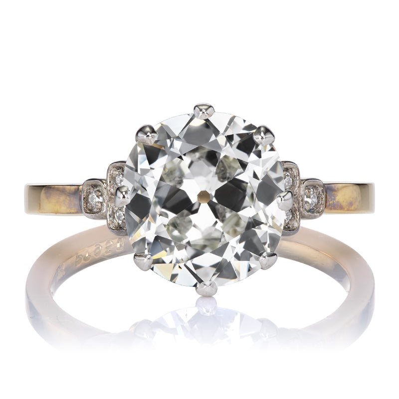 2.91 Carat Old Mine Cut Diamond in Antique-Inspired Two-Tone Setting