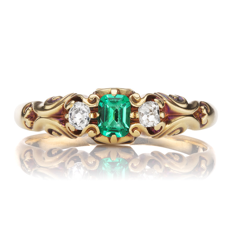 Whimsical Antique Emerald and Diamond Ring