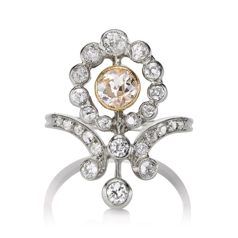 Old European Cut Diamond Tiara-Like Belle Epoque Ring