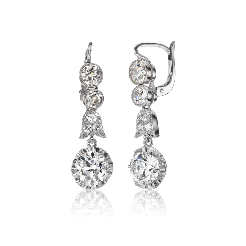 Antique Platinum Old European Cut Diamond Drop Earrings